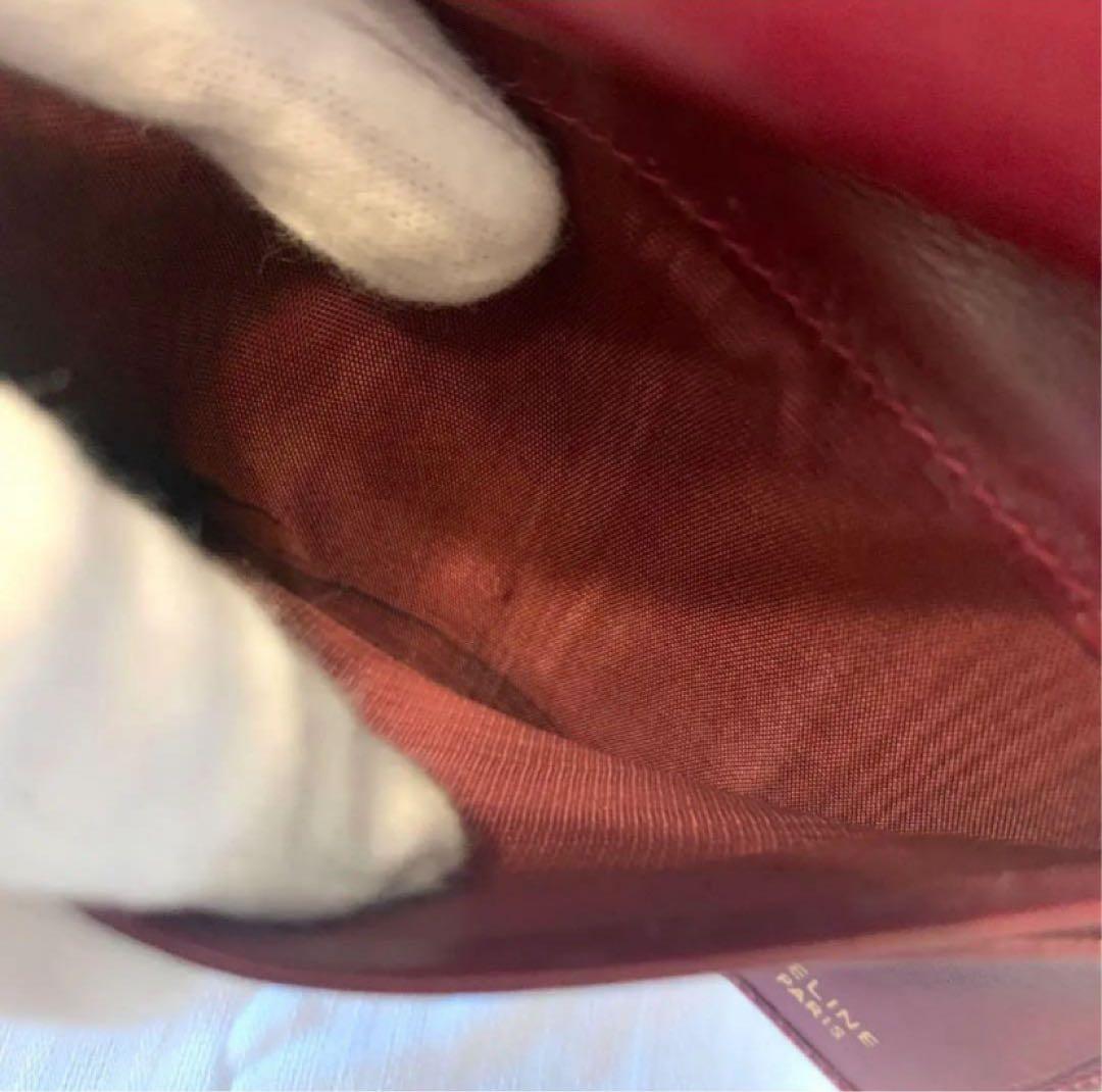 希少】セリーヌ ヴィンテージ ロゴサークル ゴールド金具 レザー ボルドー