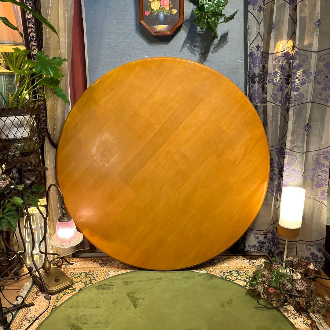 sale ラウンドテーブル　1０５　丸テーブル　無垢材仕上げ収納付き