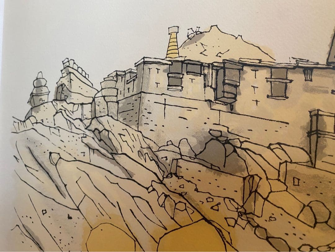 平山郁夫 シエ村のパレス•ゴンパ ラダック インド リトグラフ 額縁