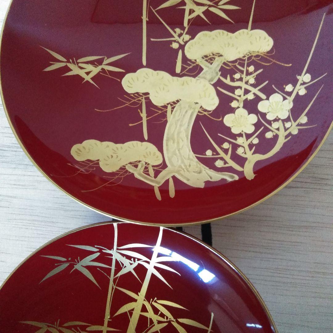 美術工芸蒔絵お屠蘇器 朱塗松竹梅蒔絵祝盃揃 事始祝酒器揃