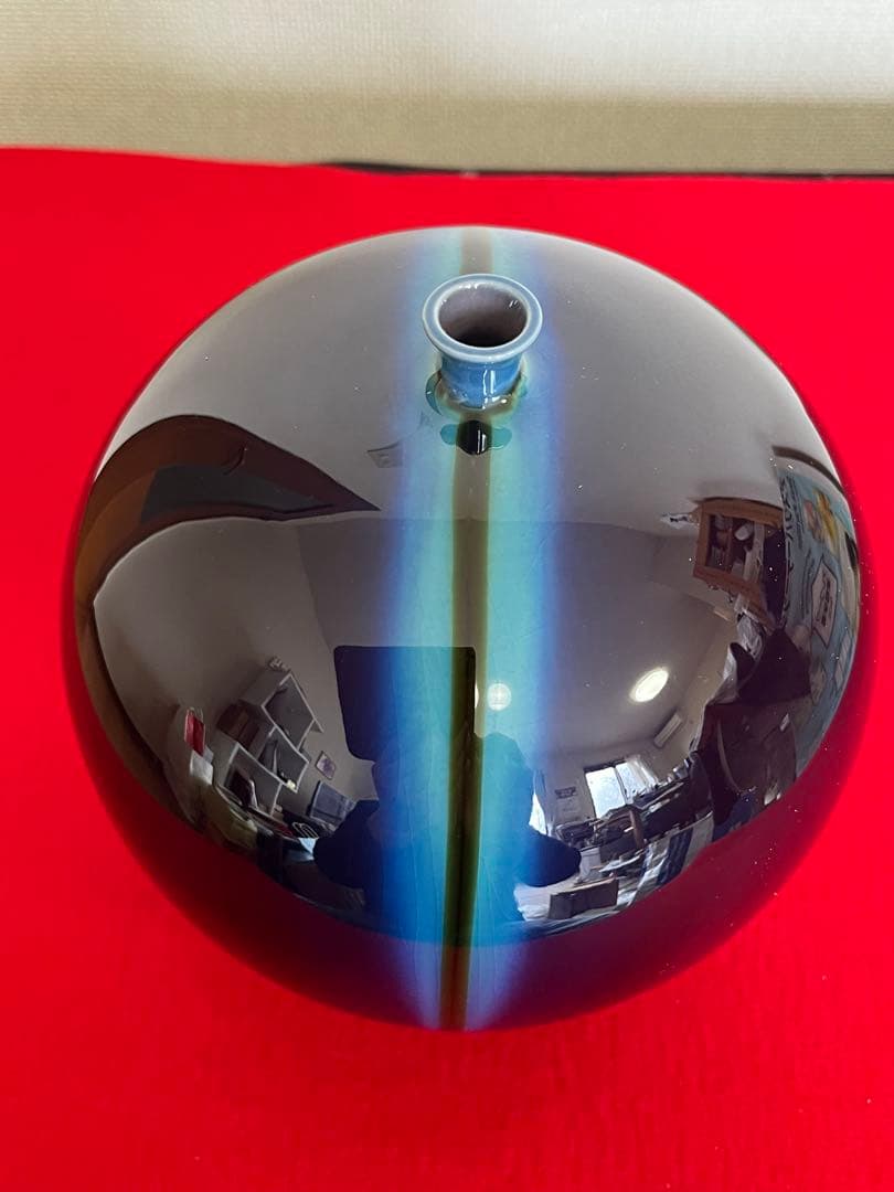 【希少】人間国宝 三代 徳田八十吉 (正彦銘)深厚耀彩 線文 壺 T253