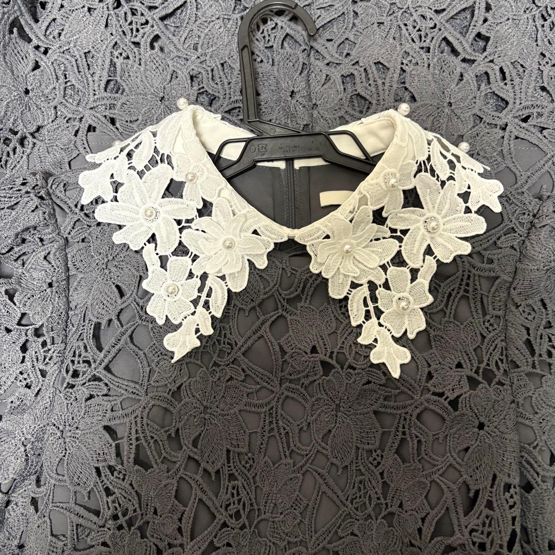 【LEJA】花柄レースカラースパンコール刺繍Aラインフレアドレスワンピース結婚式