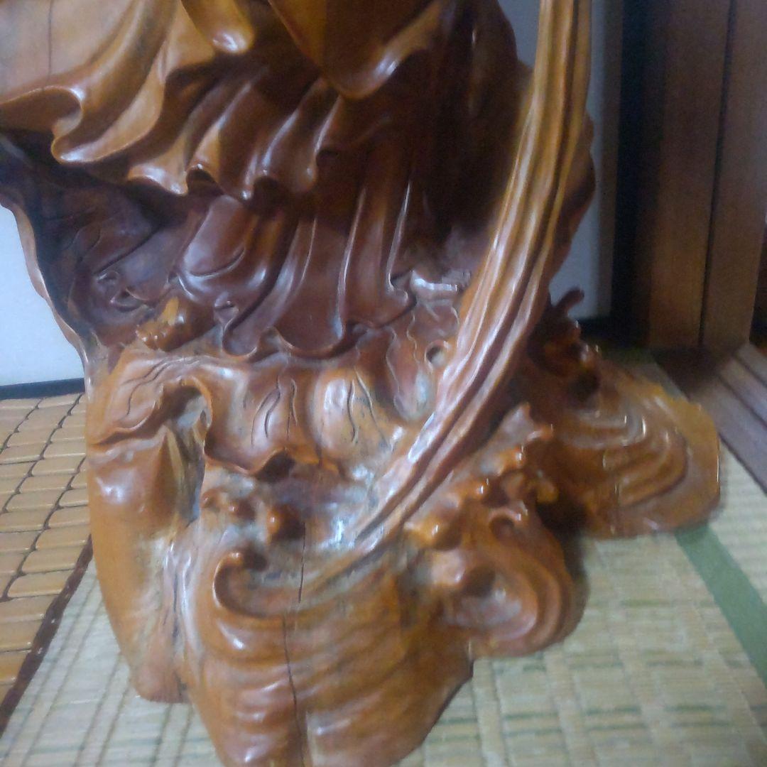観音菩薩様 木製 仏像風彫刻 一本の木の根っこで作られ