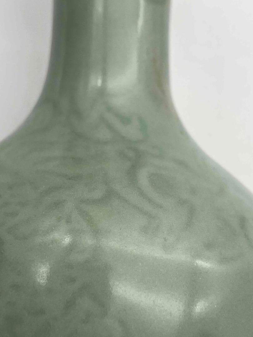 明時代 龍泉窯 青磁龍紋観音瓶 花入 花瓶 茶道具 香道具(C-