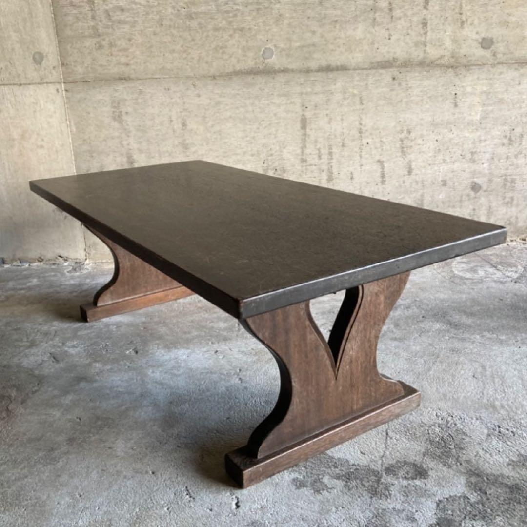 古い味のある文机 座卓 置物台 飾り棚 大型 透かし ハート型 木製