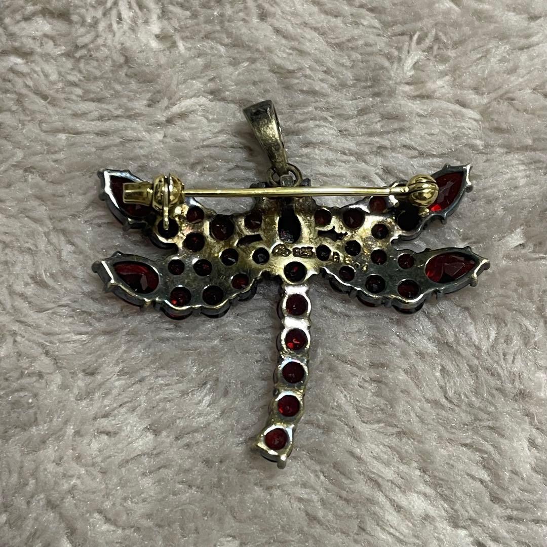 碌山 ROKUZAN ロクザン ガーネット 925トンボ ブローチ トップ