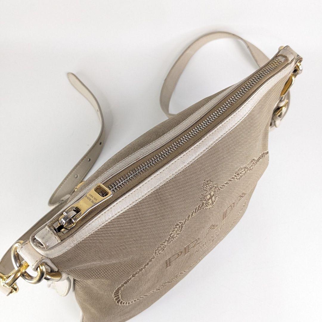 PRADA　プラダ　ショルダーバッグ　キャンバス　レザー　ロゴ ジャガード