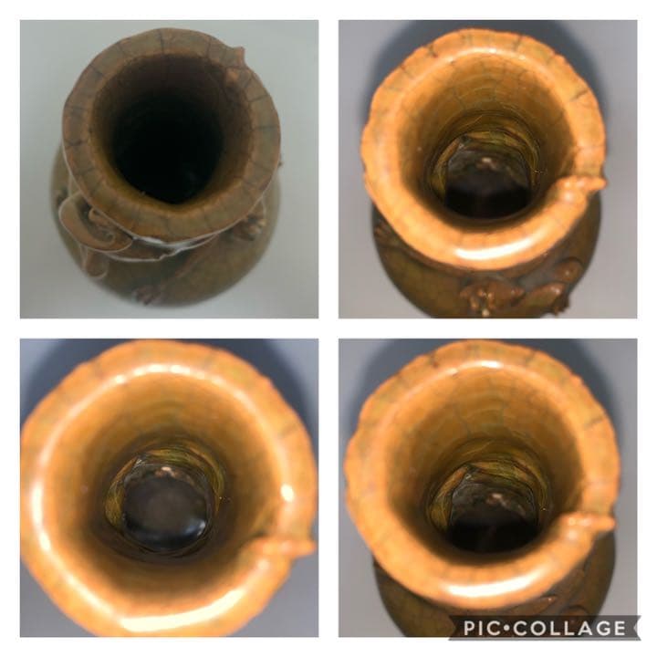 時代　瀬戸　緑釉獣瓶　古瀬戸　黄瀬戸　緑釉瓶　漢緑釉　竜生九子花瓶　小壺　ガラス