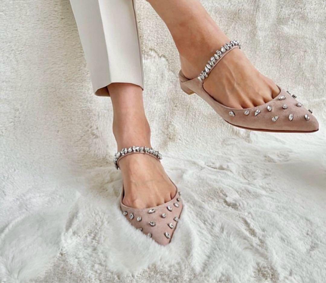 ツルバイマリコオイカワ ビジューフラットミュール