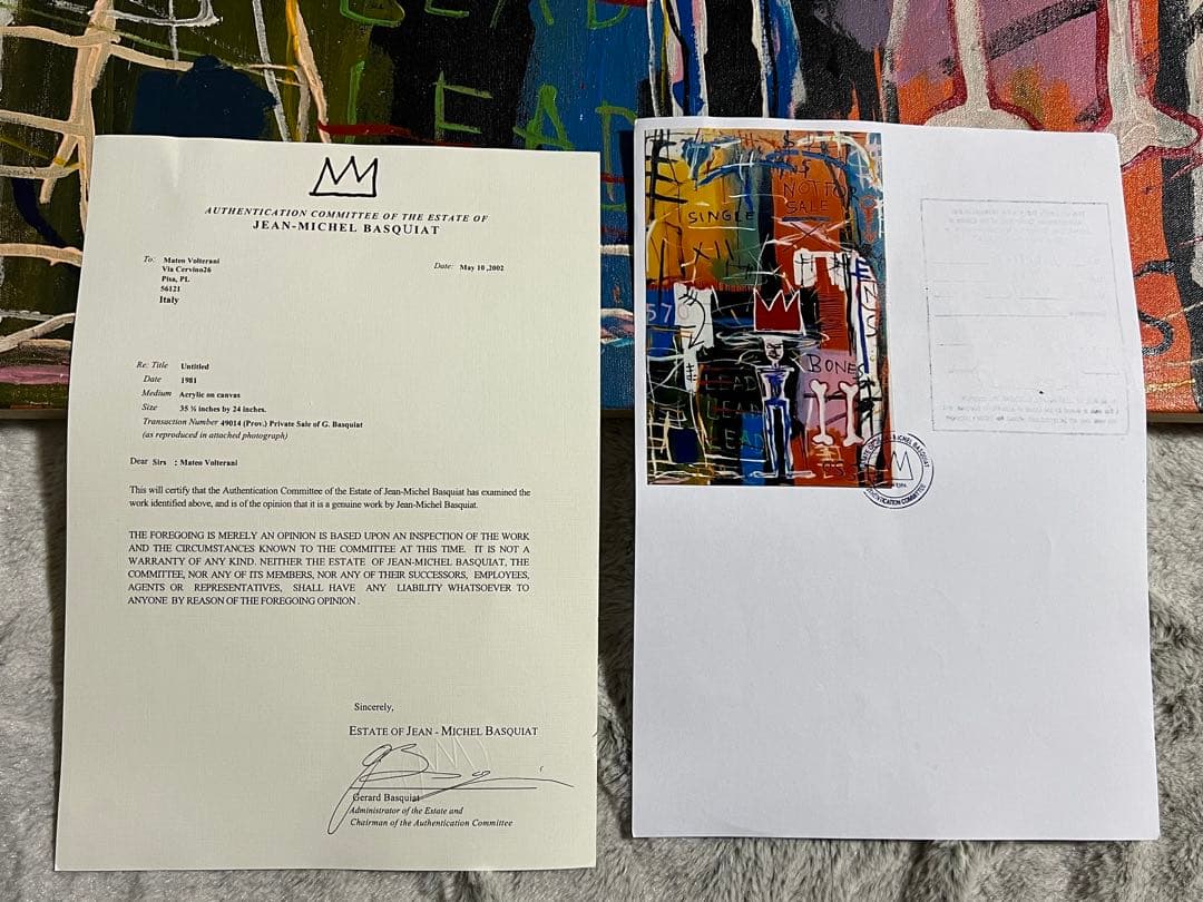 ジャン ミシェルバスキア 油絵油彩画 裏面サインあり 絵画3