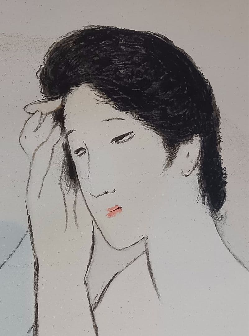 竹久夢二『女十題の内 ネルの感触 144/300』版画 節約 リトグラフ 額縁無し