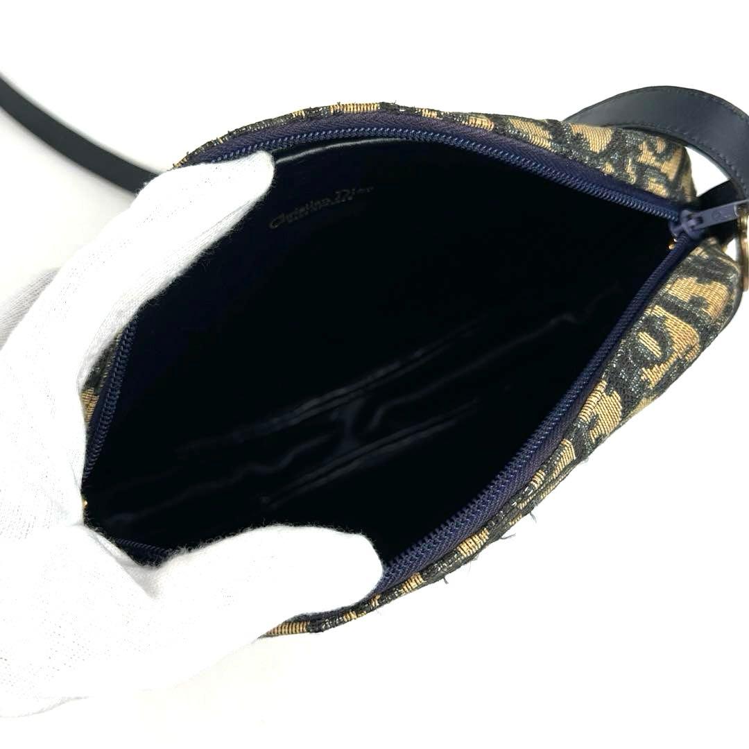 【美品】ディオール　ショルダーバッグ　トロッター　総柄　キャンバス　レザー　濃紺