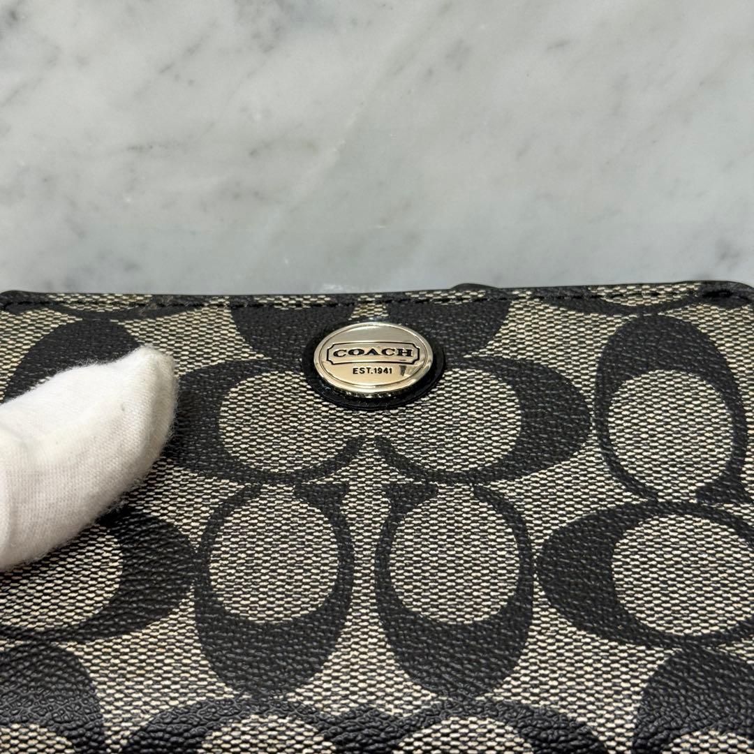 新品 未使用 COACH コーチ 二つ折り財布 ブラック 黒 本革 レザー