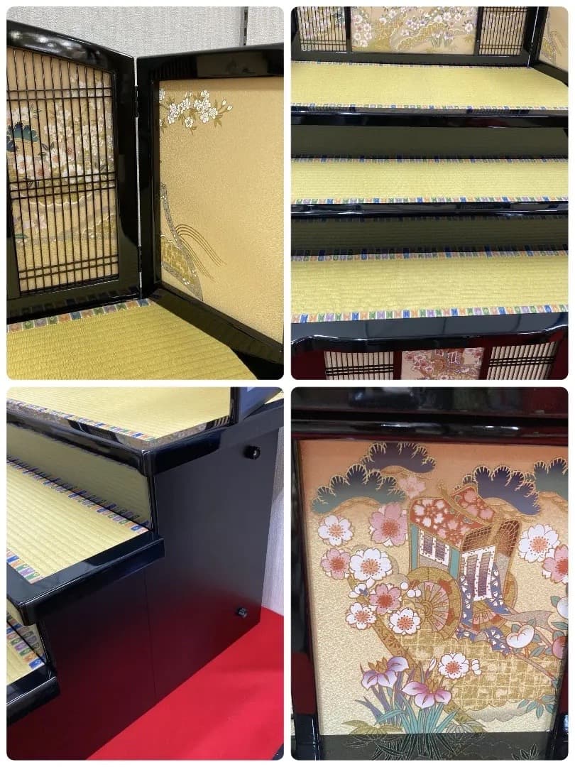 B3 高級黒塗り　豪華な三段飾り　台巾105㎝位　ひな人形台と屏風のみ