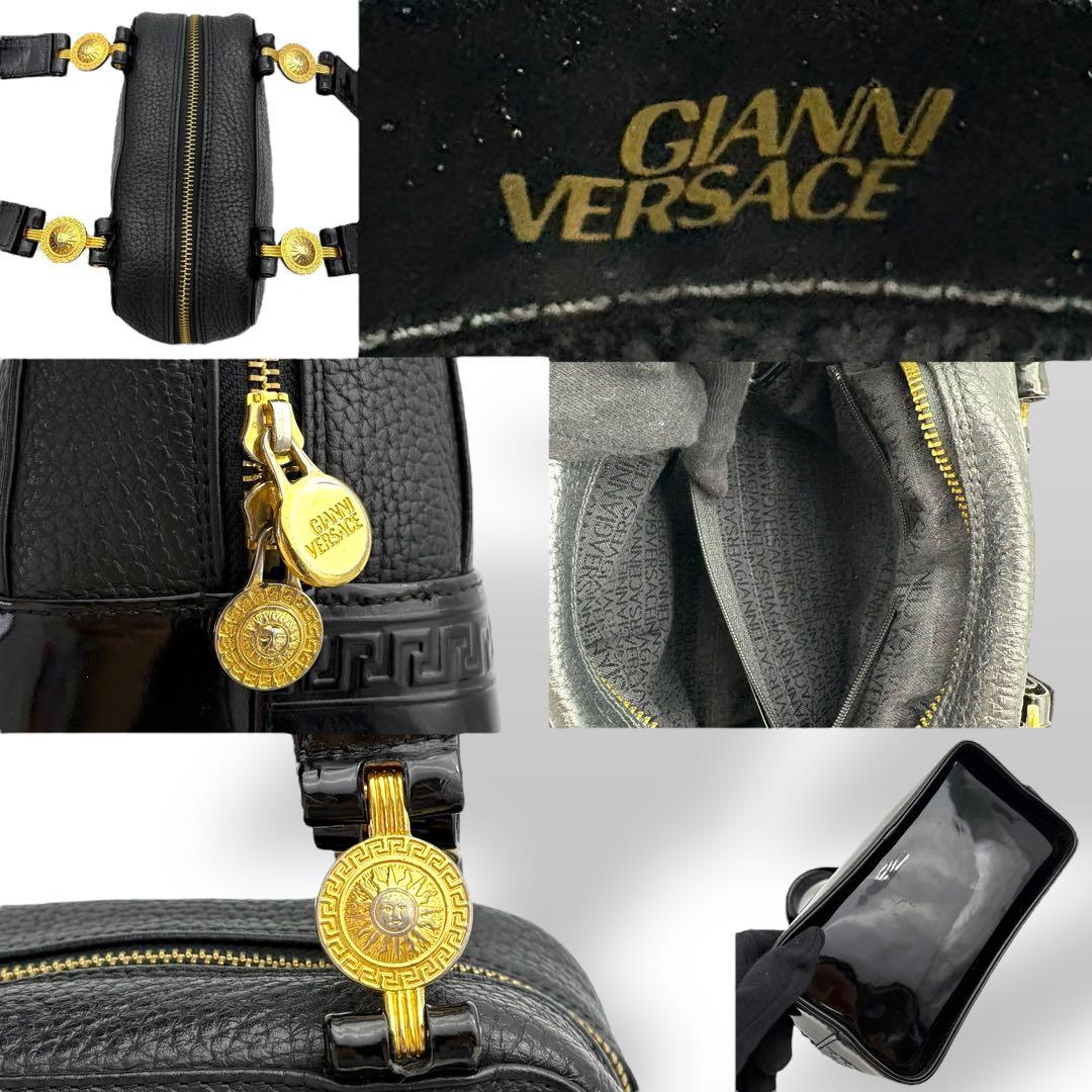 ジャンニヴェルサーチ ハンドバッグ サンバースト レザー エナメル ブラック 黒