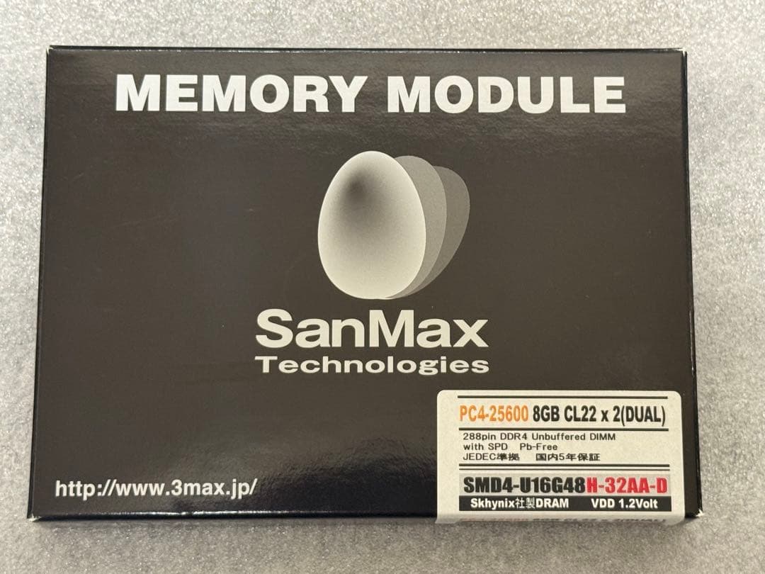 SanMax DDR4-3200 8GB 2枚組 合計16GB PC4-19200 (DDR4-2400)-8GB×