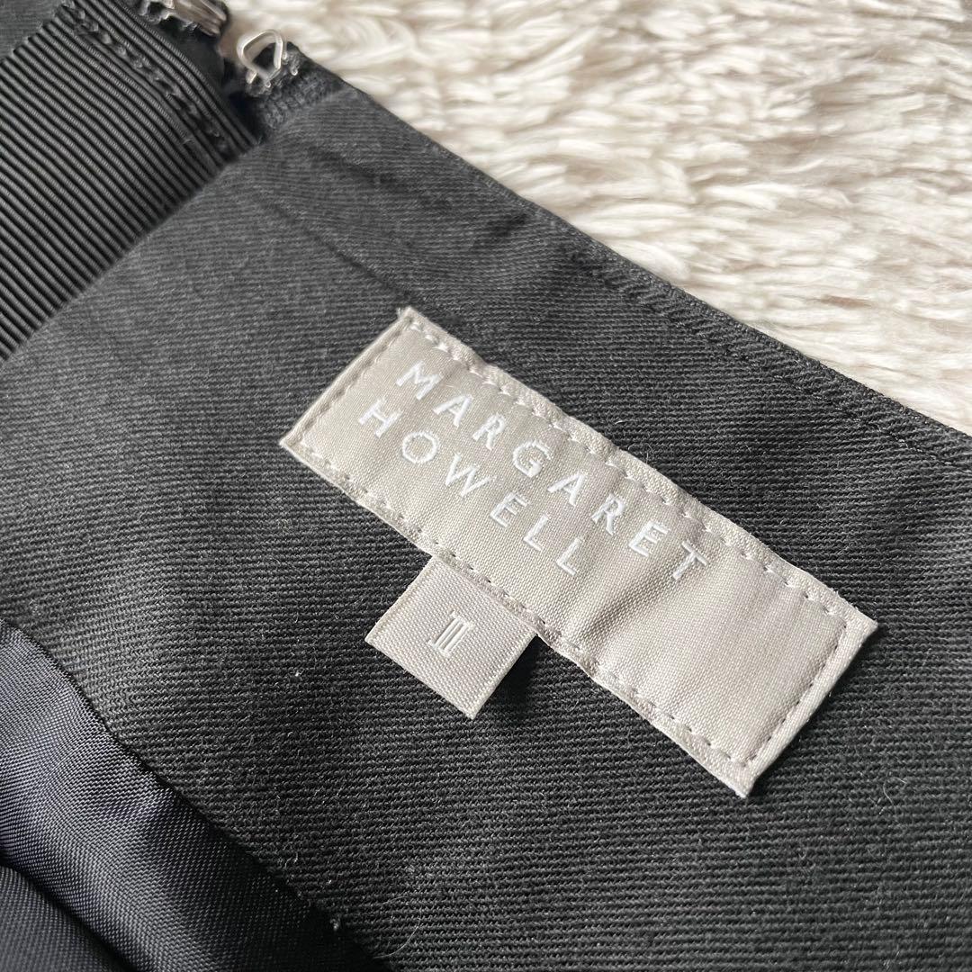 マーガレットハウエル 美品 ウールタックスカート 2 チェックグレー