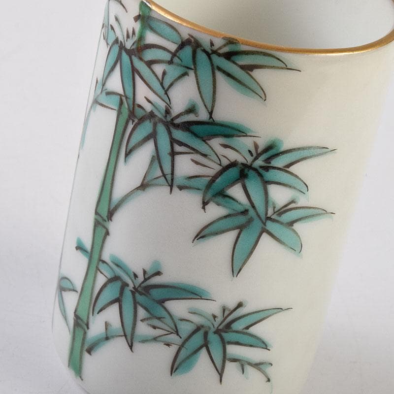 茶道具 渋草焼 渋草柳三作 色絵竹文 茶布筒 共箱 V