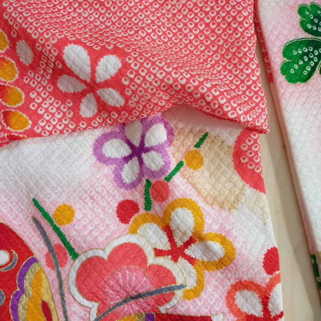 七五三用 赤系 花柄 華やか着物 振袖 小物 草履 7歳女の子 可愛い レトロ