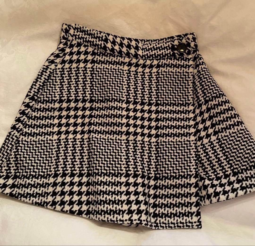 sheller シェリエ ポイント ボタン キュロット 千鳥柄