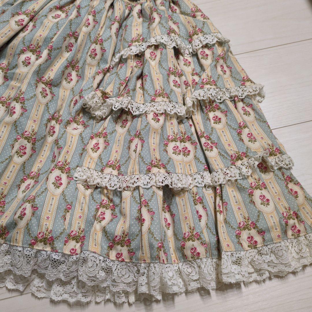 メタモルフォーゼ　初期　スカート　アンティークローズブーケ柄　水色