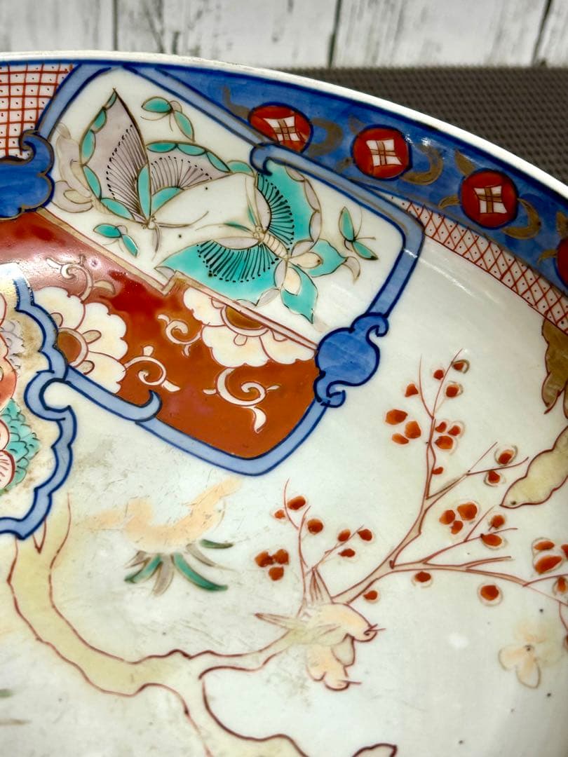 古伊万里　上手物　三重鉢　花鳥図　龍　縁起物　金彩色絵　江戸〜明治期時代物/骨董