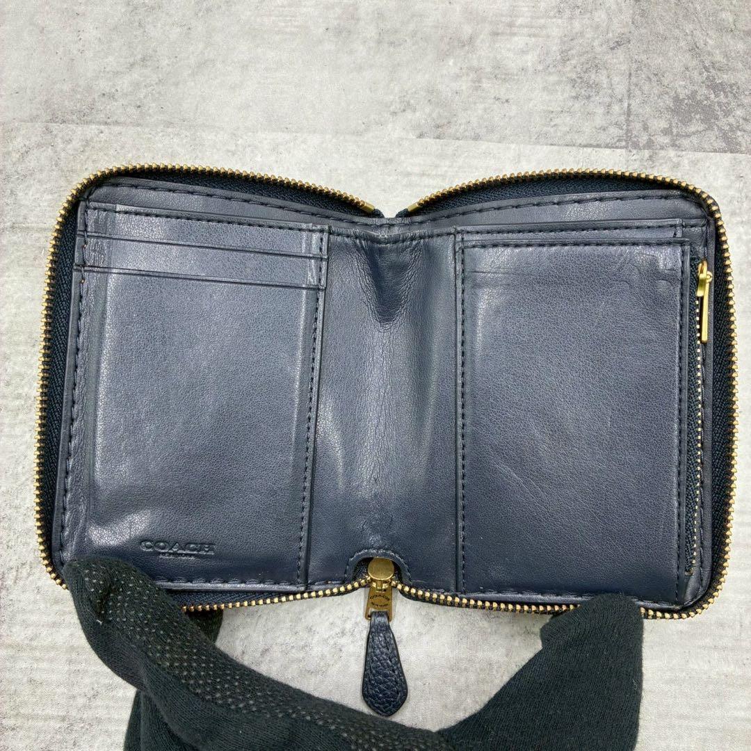 極美品 コーチ デニム ラウンドファスナー コンパクトウォレット ミニ