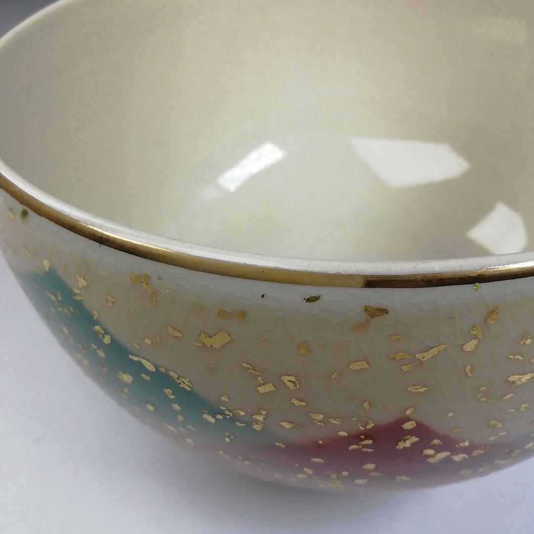 T732 茶碗 『九谷焼』『金箔三彩』『明山 造』 共箱 抹茶碗 茶道具