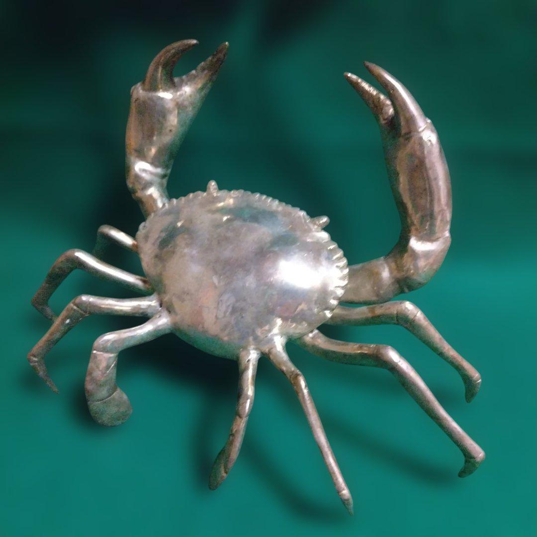 金属製カニの装飾品 大型 シルバー 銅製　迫力あります。