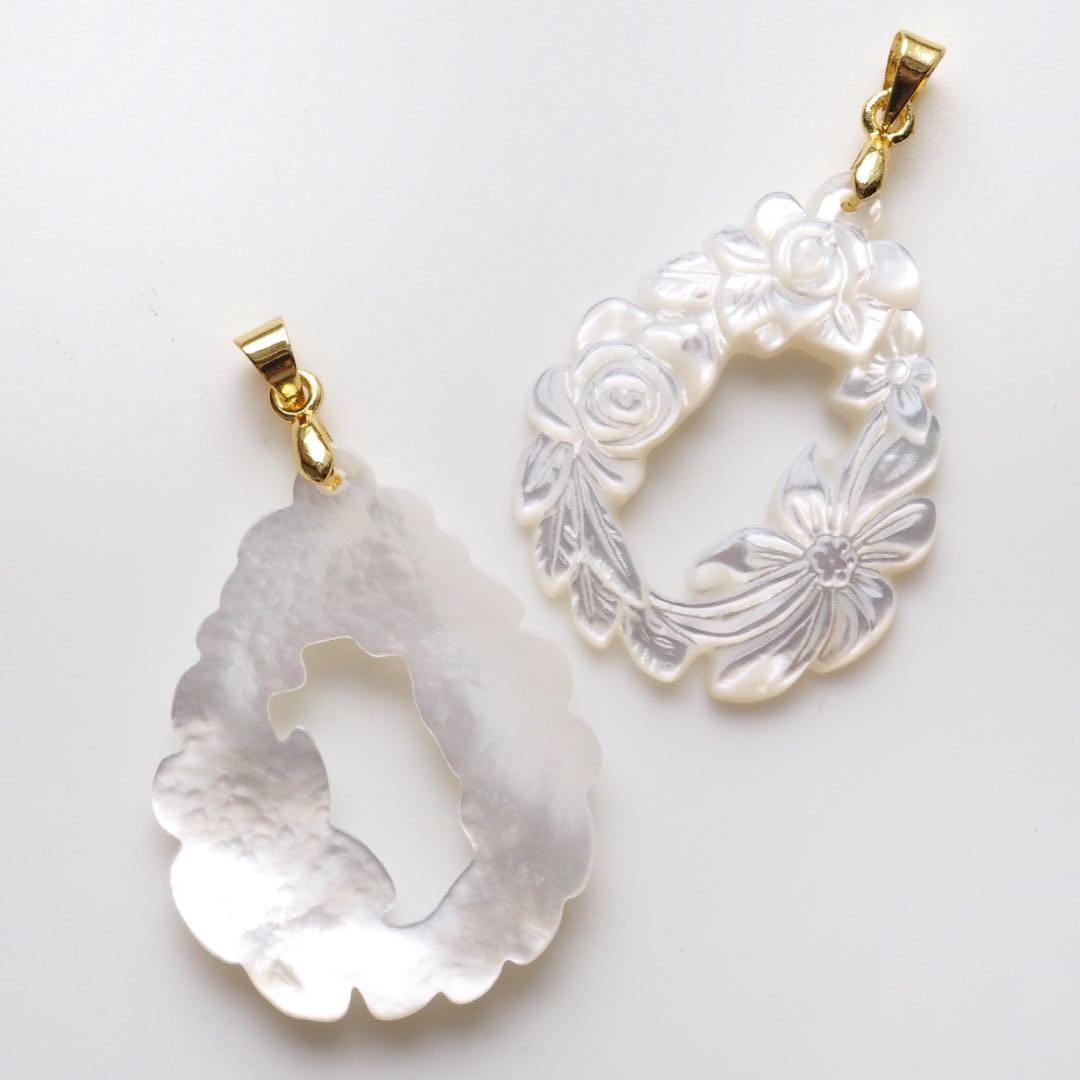 Noel様専用】高品質ホワイトシェル彫刻の大粒ネックレストップ