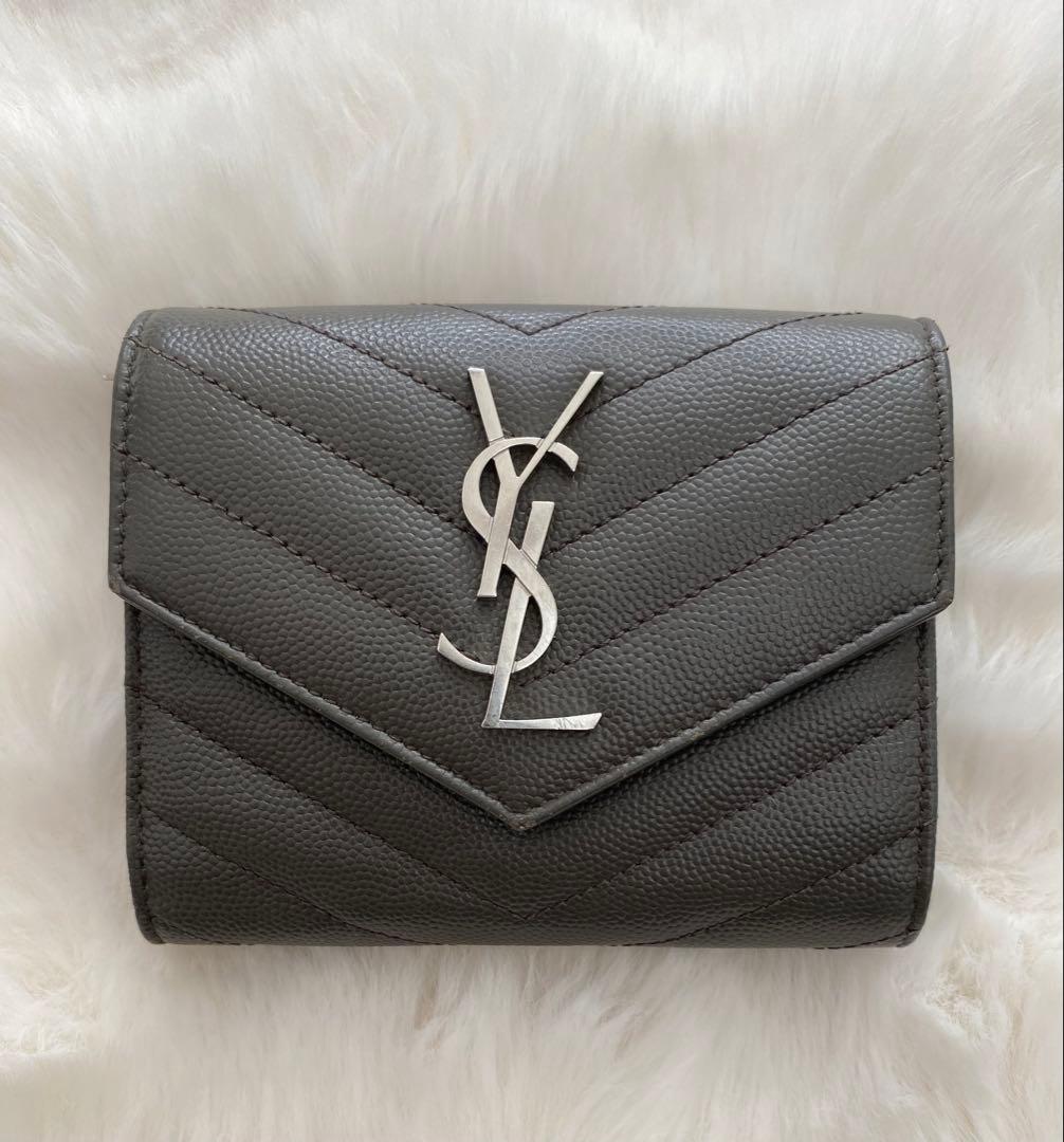 美品】SAINT LAURENT 三つ折り財布 グレー - メルカリ