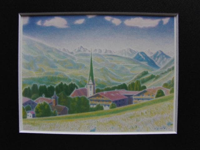 五十嵐　二朗【チロルの真昼(アルプバッハ)】希少画集画、状態良好、新品高級額装付