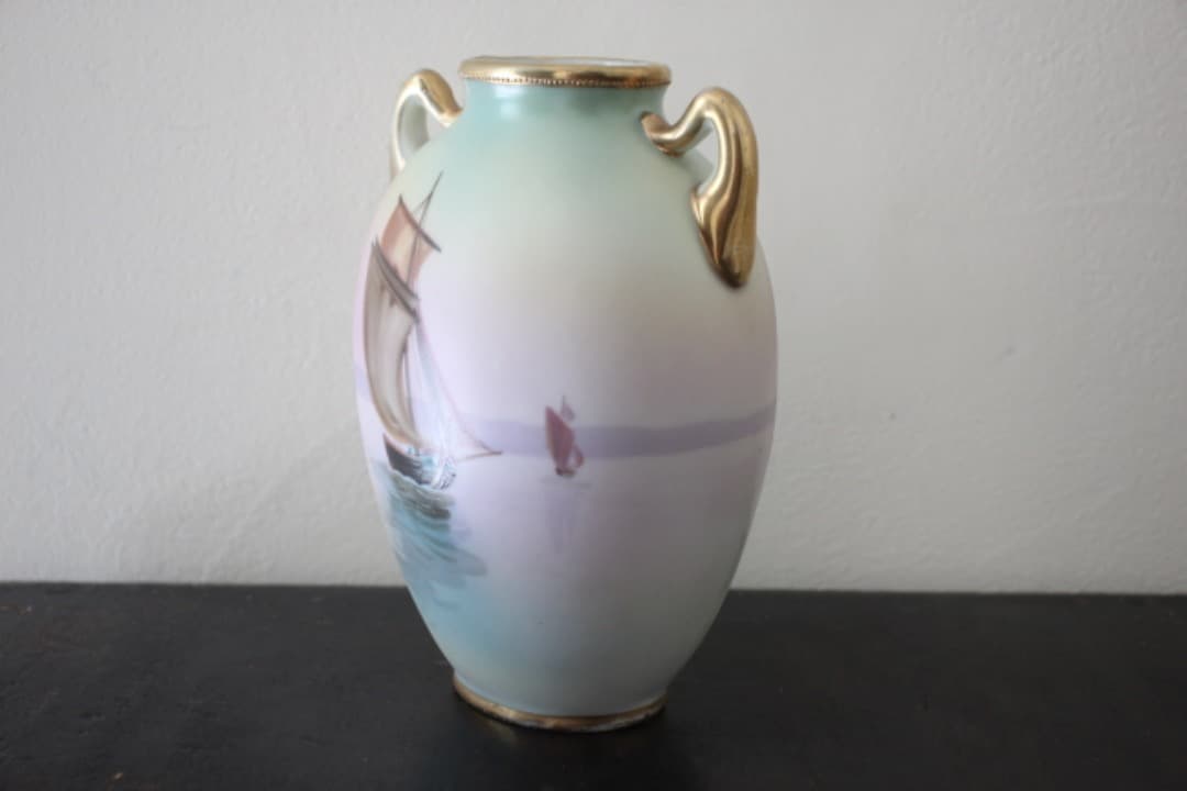 アンティーク　オールドノリタケ　里帰り　金彩　金盛り　取手付き花瓶