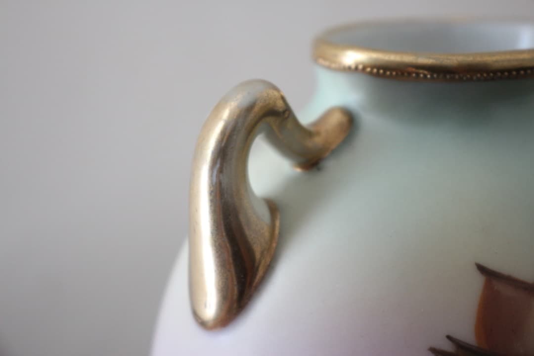 アンティーク　オールドノリタケ　里帰り　金彩　金盛り　取手付き花瓶