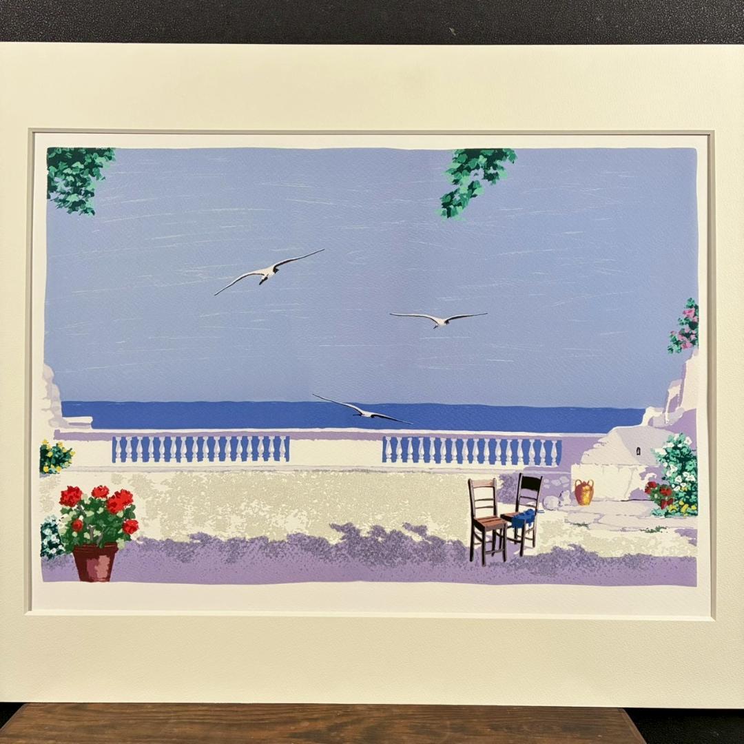 サルボ「エーゲ海 パノラマ」ミクストメディア 直筆サイン入 額装