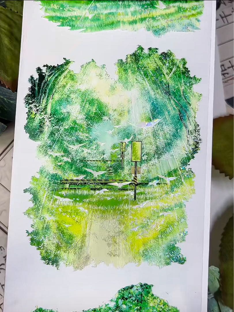 8897】海外 マステ 2.4/4.8/巻貝殻光マスキングテープ森林 自然景色