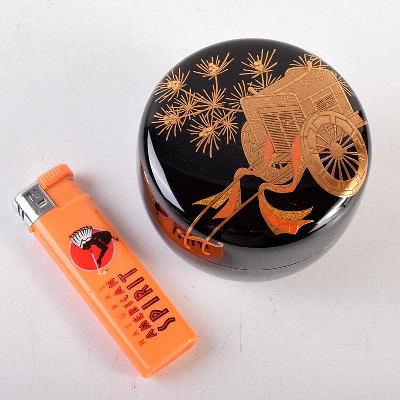 茶道具 横山一榮作 御所車蒔絵 平棗 内金梨子地 鵬雲斎極め箱 V 8336