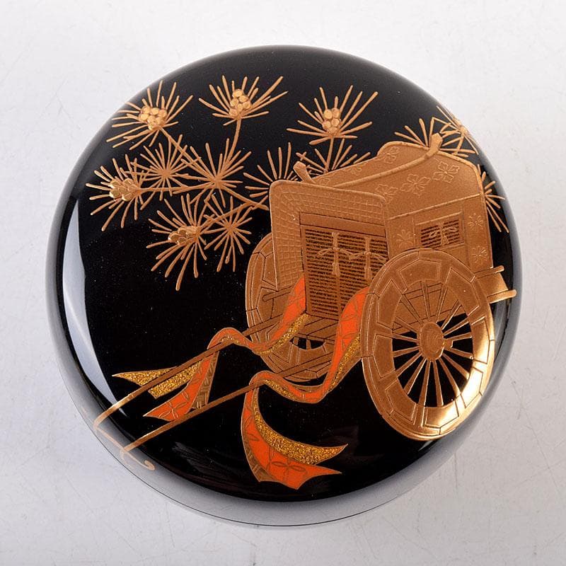 茶道具 横山一榮作 御所車蒔絵 平棗 内金梨子地 鵬雲斎極め箱 V 8336