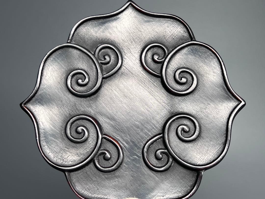 中国古美術 時代物 唐木 五客 茶托 茶道具 木製 巻草紋 浮彫 極細工