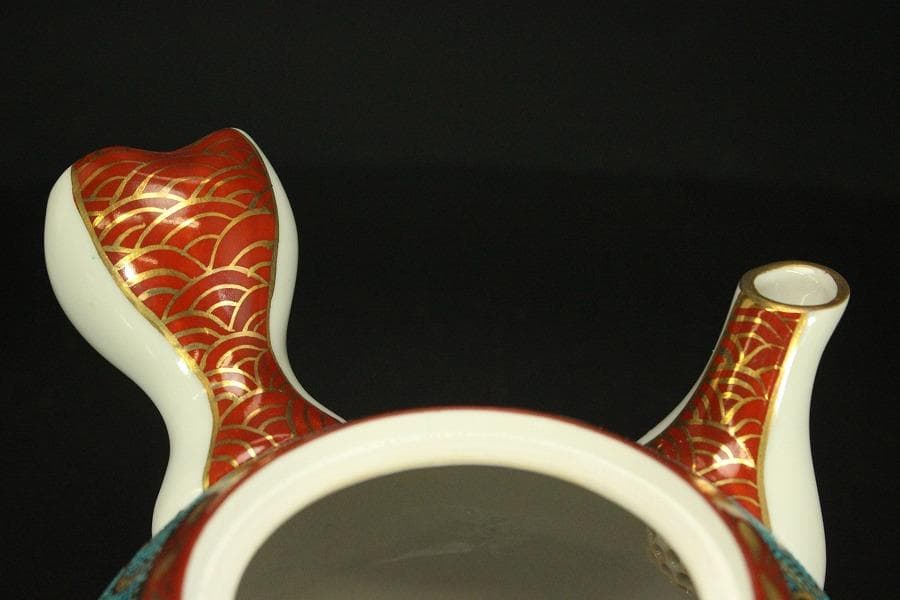 九谷焼 香茶器 急須 蓋碗 金彩 良山作 木箱付(メ1334)