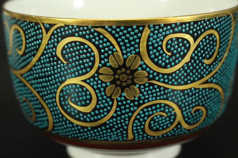 九谷焼 香茶器 急須 蓋碗 金彩 良山作 木箱付(メ1334)