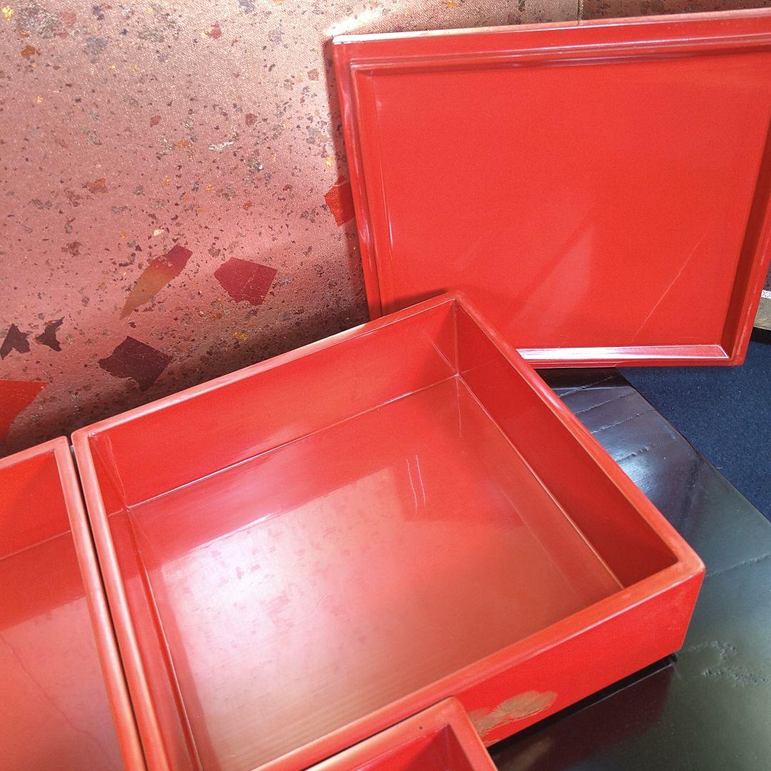 AA236 輪島塗 沈金 蒔絵 五段重ニ枚蓋朱塗り松竹梅木箱入 - メルカリ