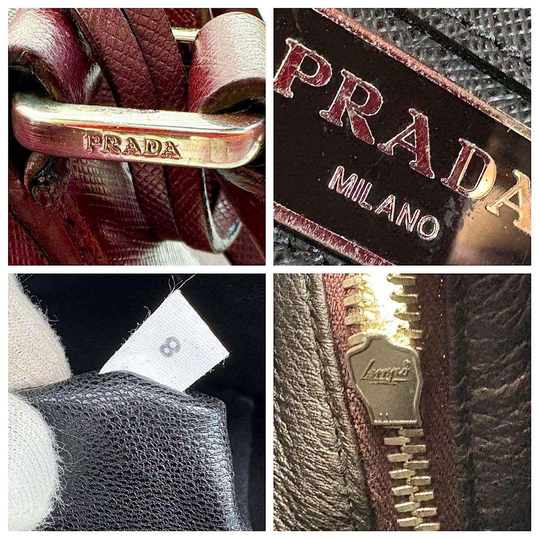 PRADA　ビジネスバック　2way　サフィアーノレザー　三角ロゴ　ボルドー