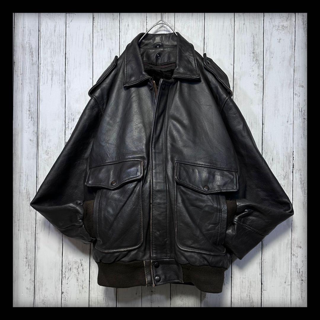 A2 G1 レザーフライトジャケット】ライナーボア☆ダークブラウン XL 短