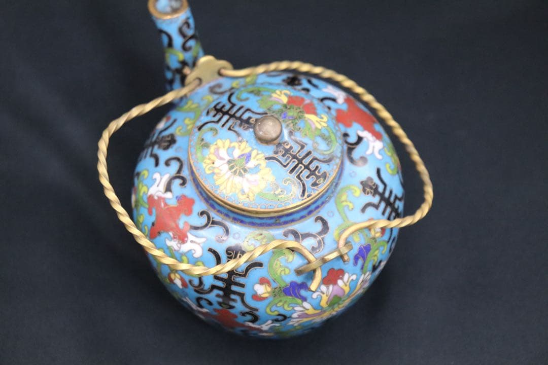 中国 七寶焼 同順堂 急須 福寿 送料込み250905 斑紫銅 岩蟹