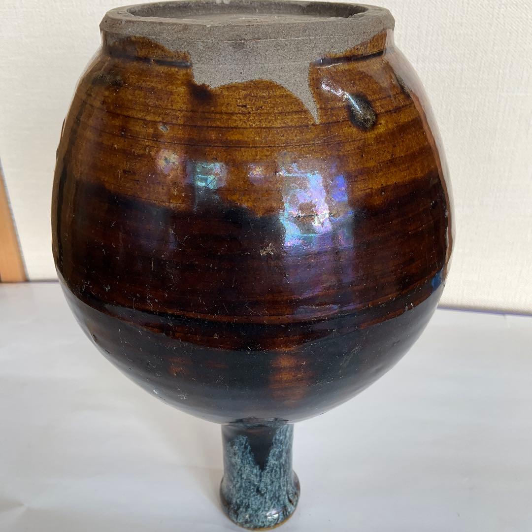 松代焼　褐釉白彩徳利　江戸時代後期〜明治時代頃