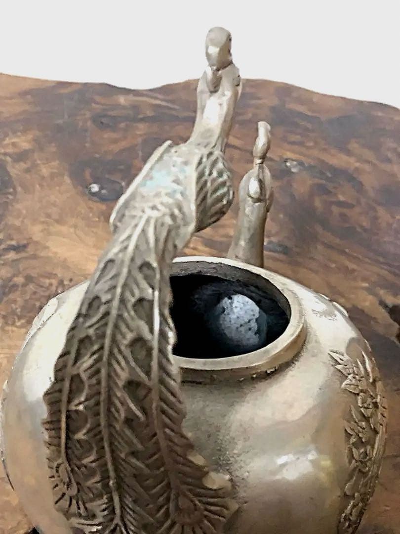 中国美術 白銅 鳳凰草花刻紋 急須 大明宣徳年製 美術品・アンティーク