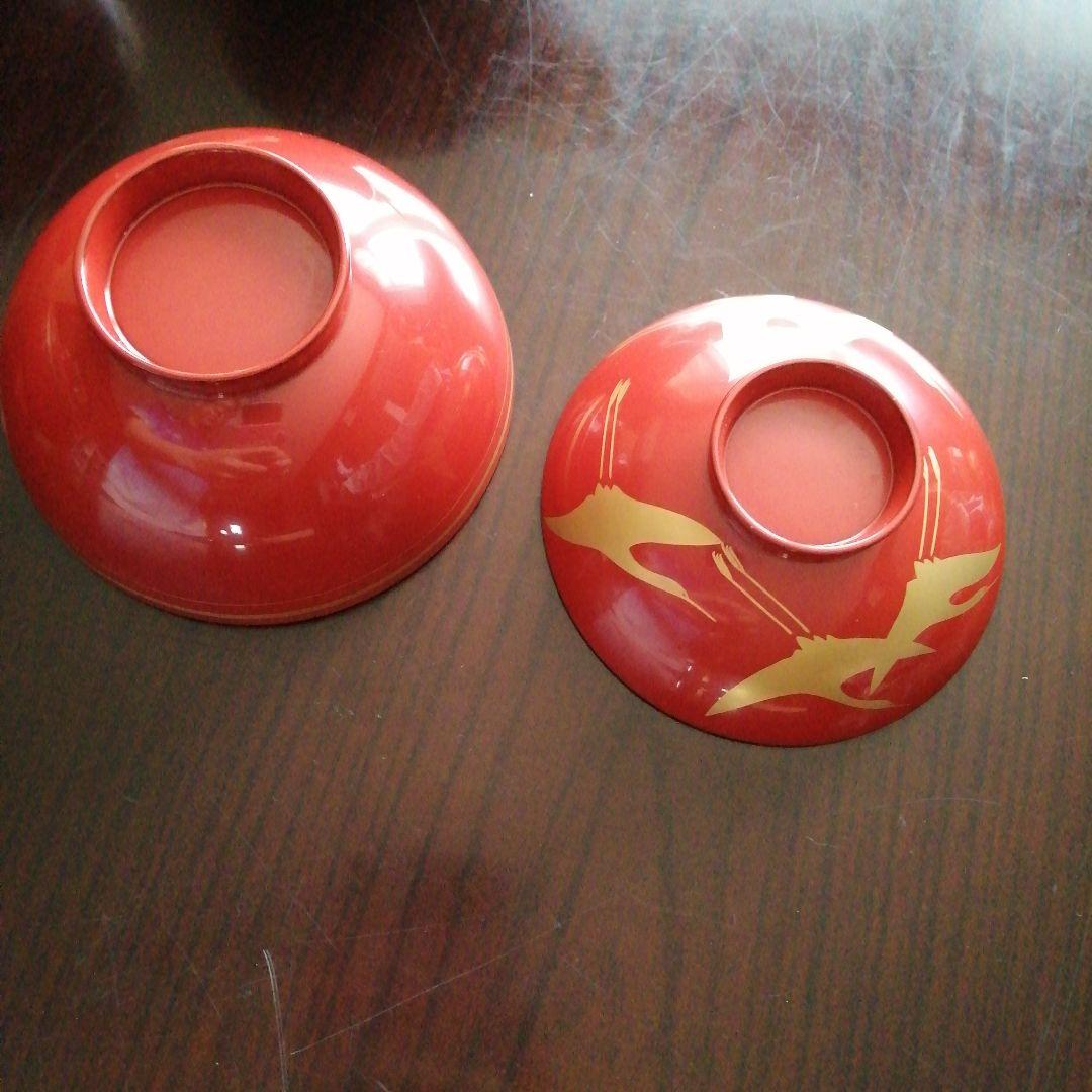 輪島塗　朱塗金彩飛鶴蓋付吸物椀　5客　12.5cm