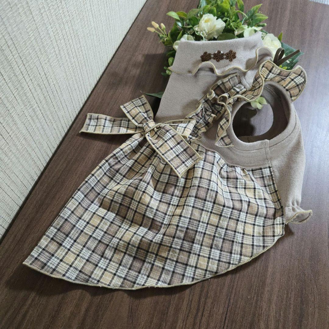 犬服 ハンドメイド♡タータンチェック柄サロペット風ワンピース - メルカリ