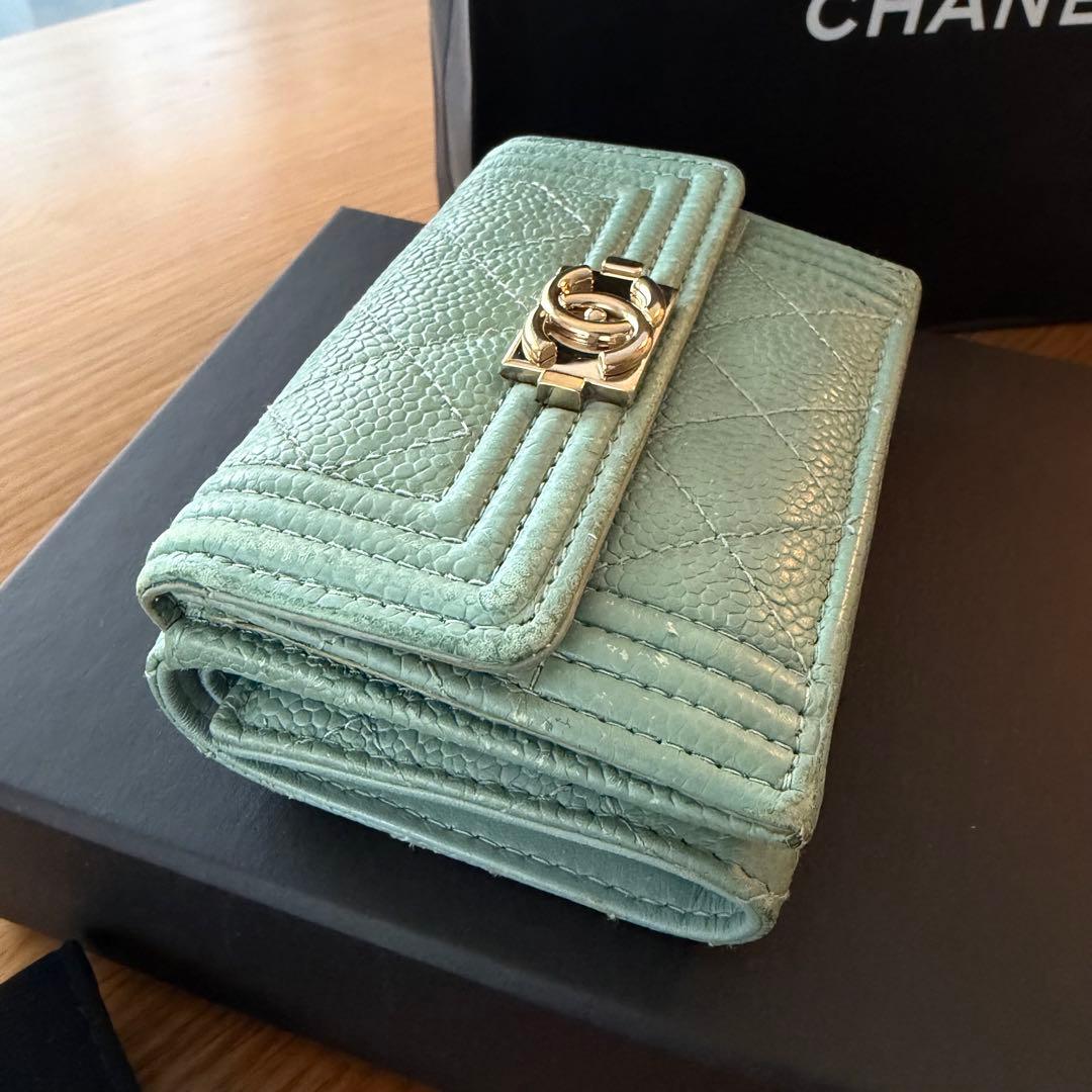 CHANEL ボーイシャネル 三つ折り財布 ミントグリーン